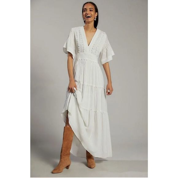 New Magali Pascal Embroidered Lace Midi Dress Size Medium Off White - Picture 1 of 7